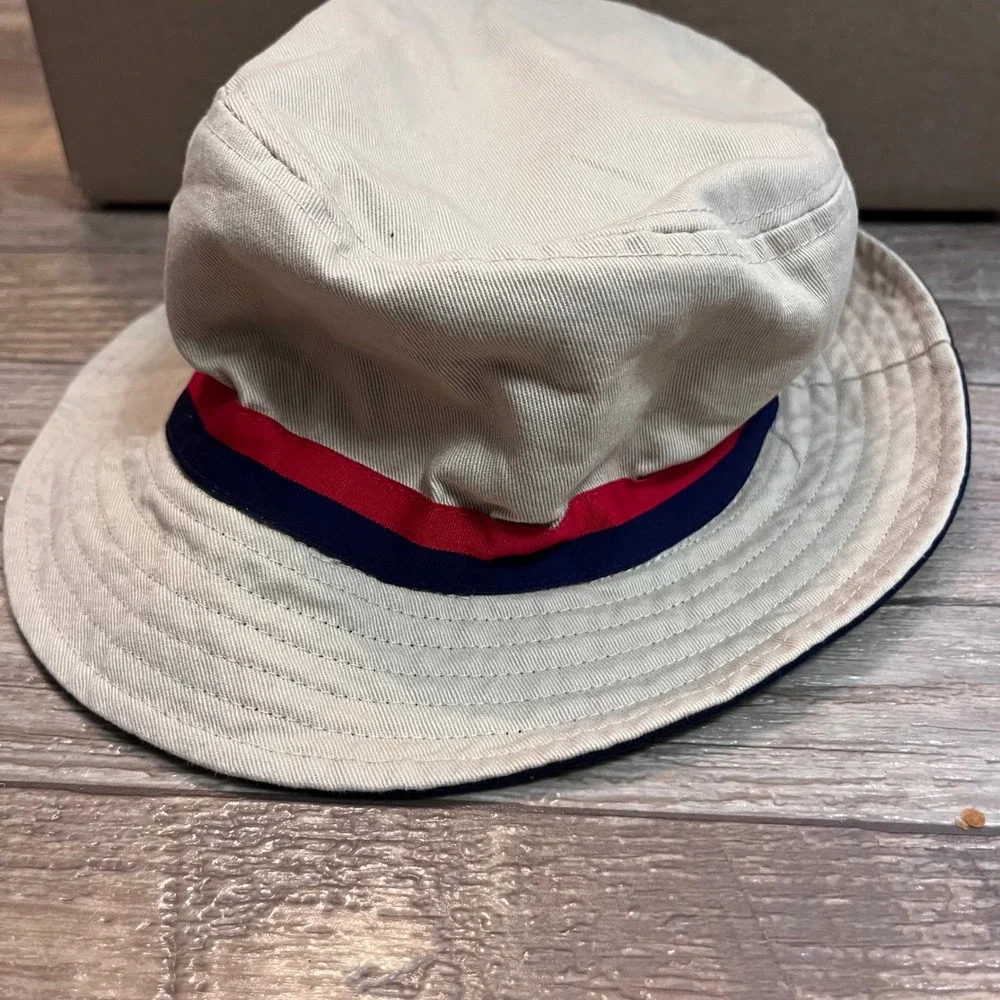 Brooks Brothers Kids Bucket Hat‎ Tan Navy Red Striped Cotton OS